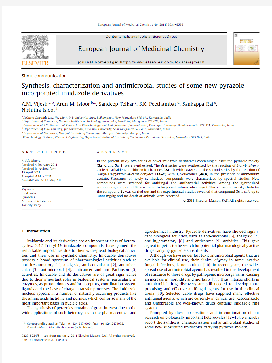 European Journal of Medicinal Chemistry, Volume 46, Issue 8, August 2011, Pages 3531-3536