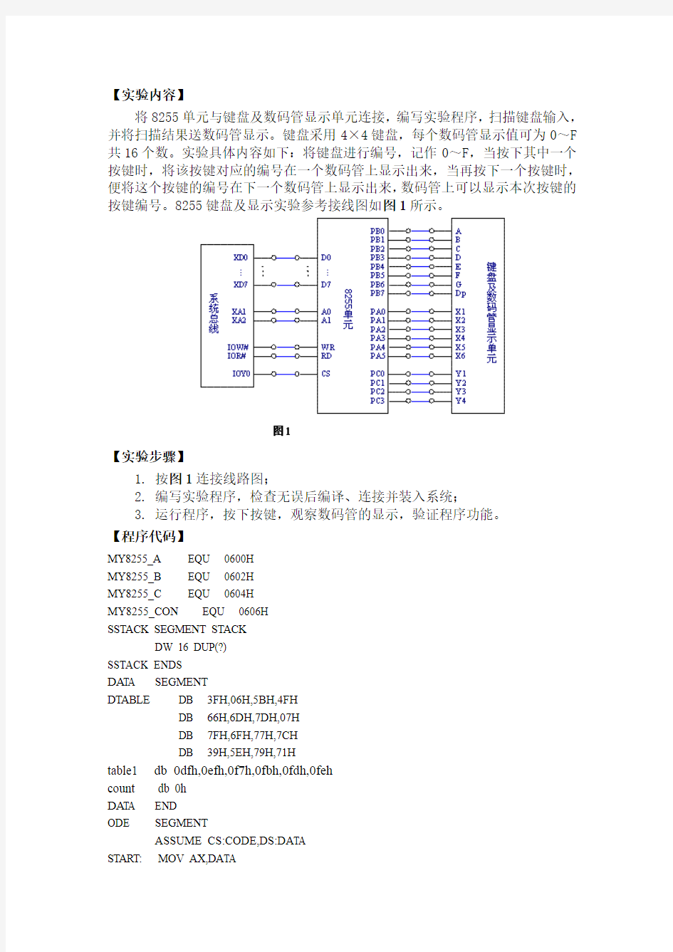 键盘扫描及显示设计实验