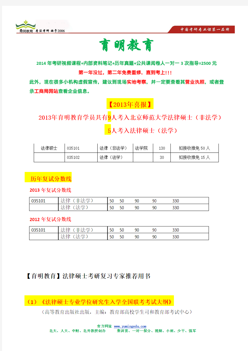 2014年北京师范大学法律硕士考研辅导保过-考研联系导师