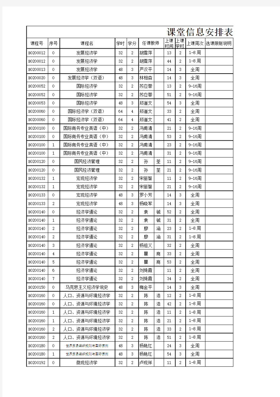 选课手册excel版