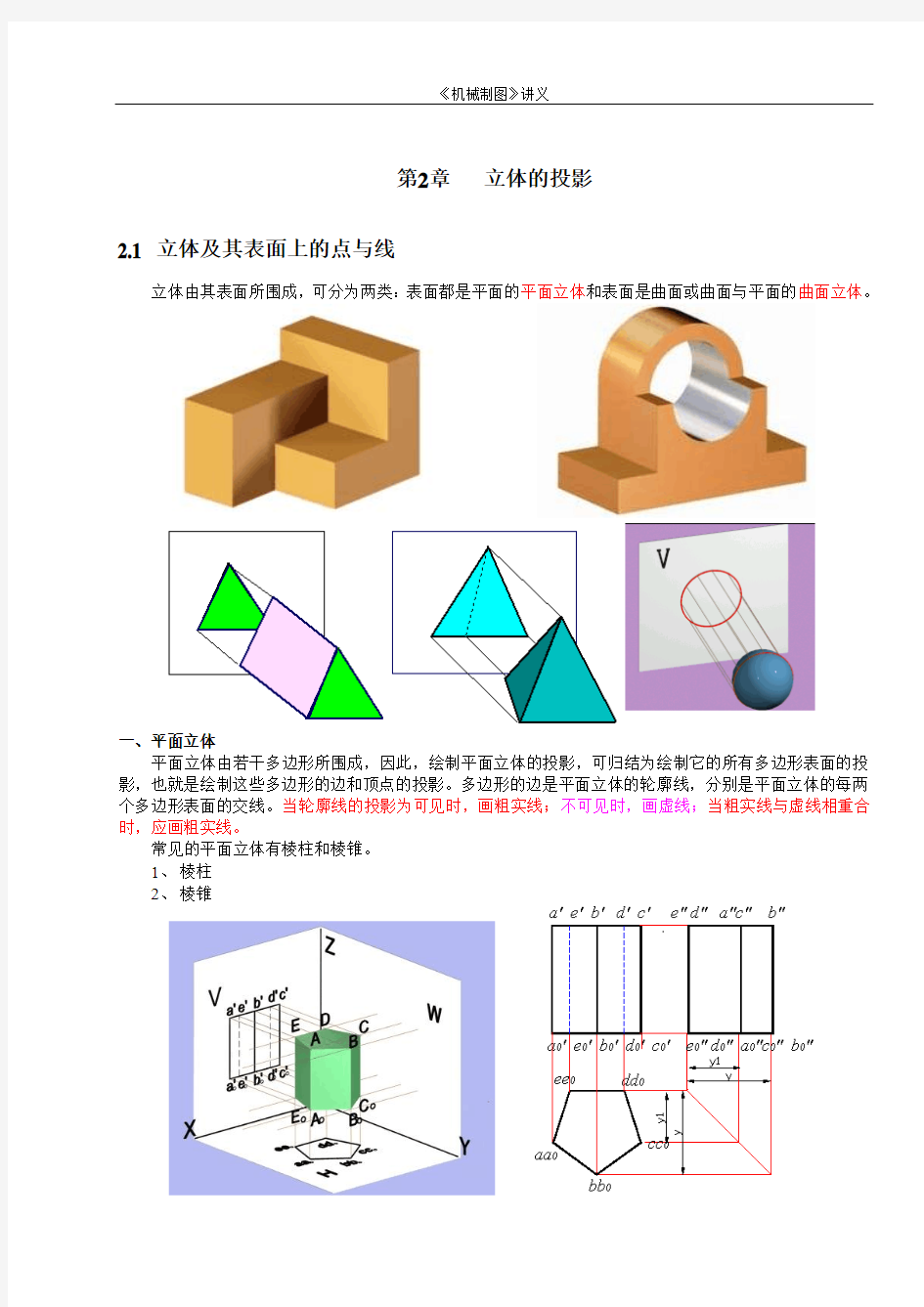 机械制图讲义之第二章_立体的投影