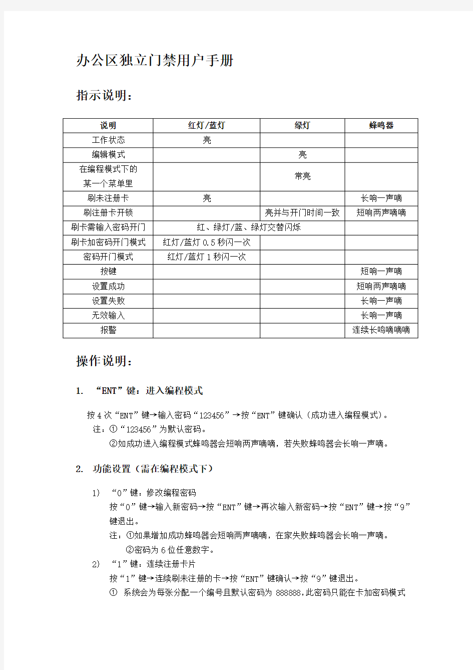 独立门禁机用户手册