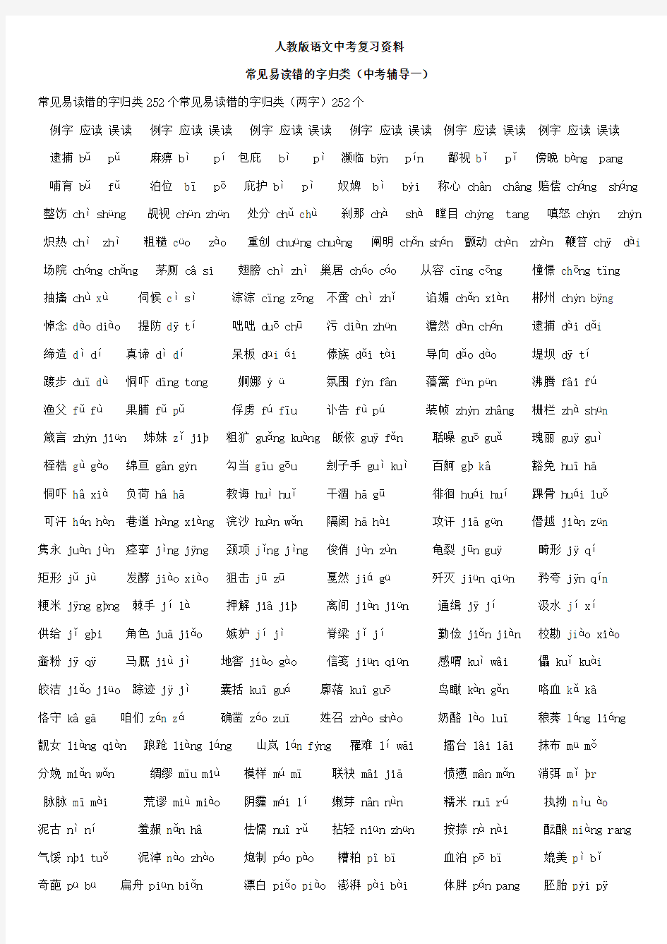 人教版字词注音 通假字