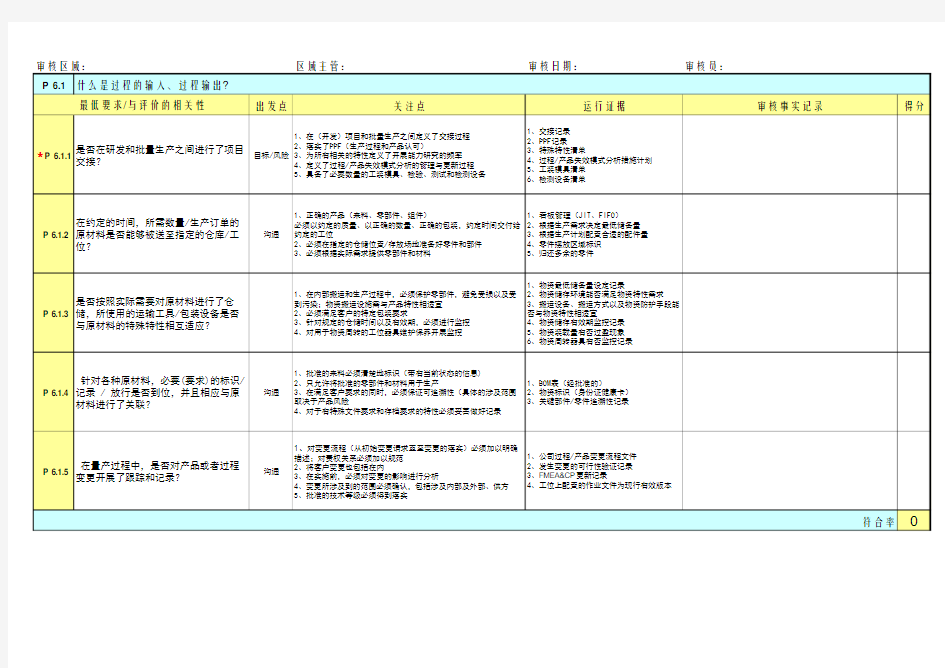 VDA6 3-2010版量产产品过程审核检查表