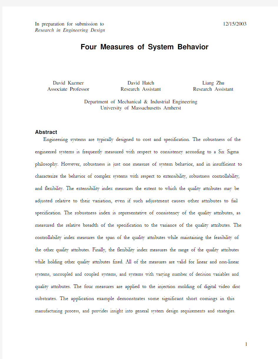 Associate Professor Four Measures of System Behavior