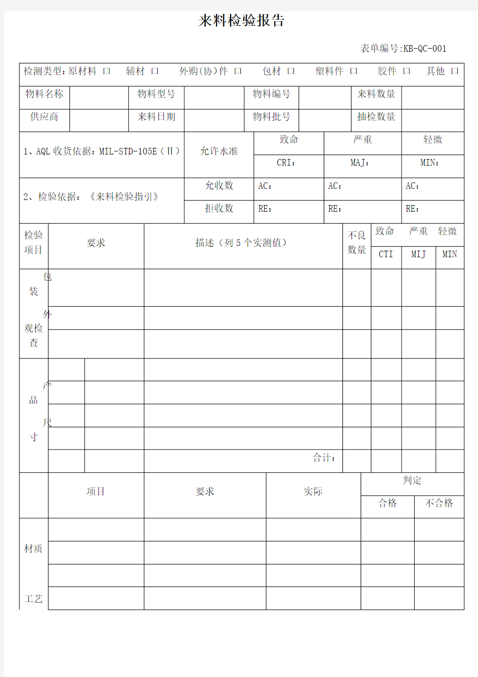 来料检验报告模板