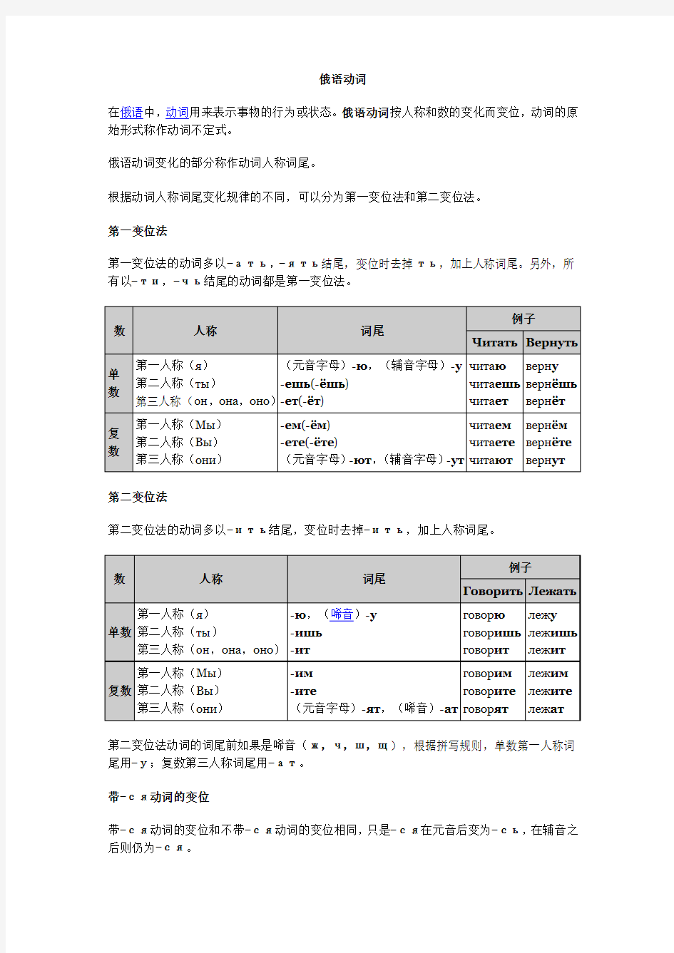 俄语动词变位