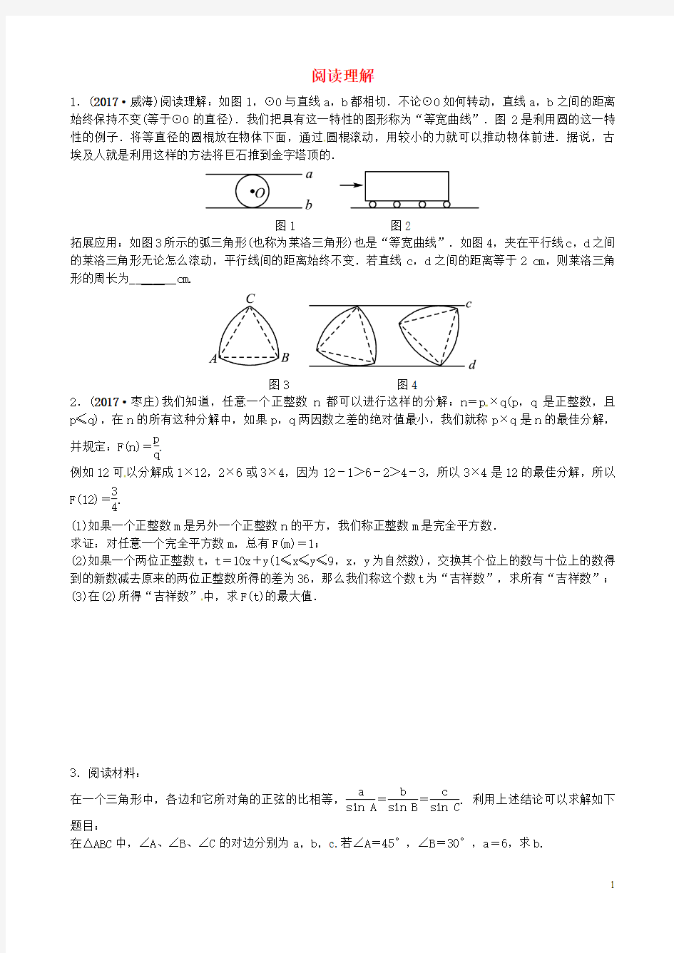 中考数学总复习专题八阅读理解试