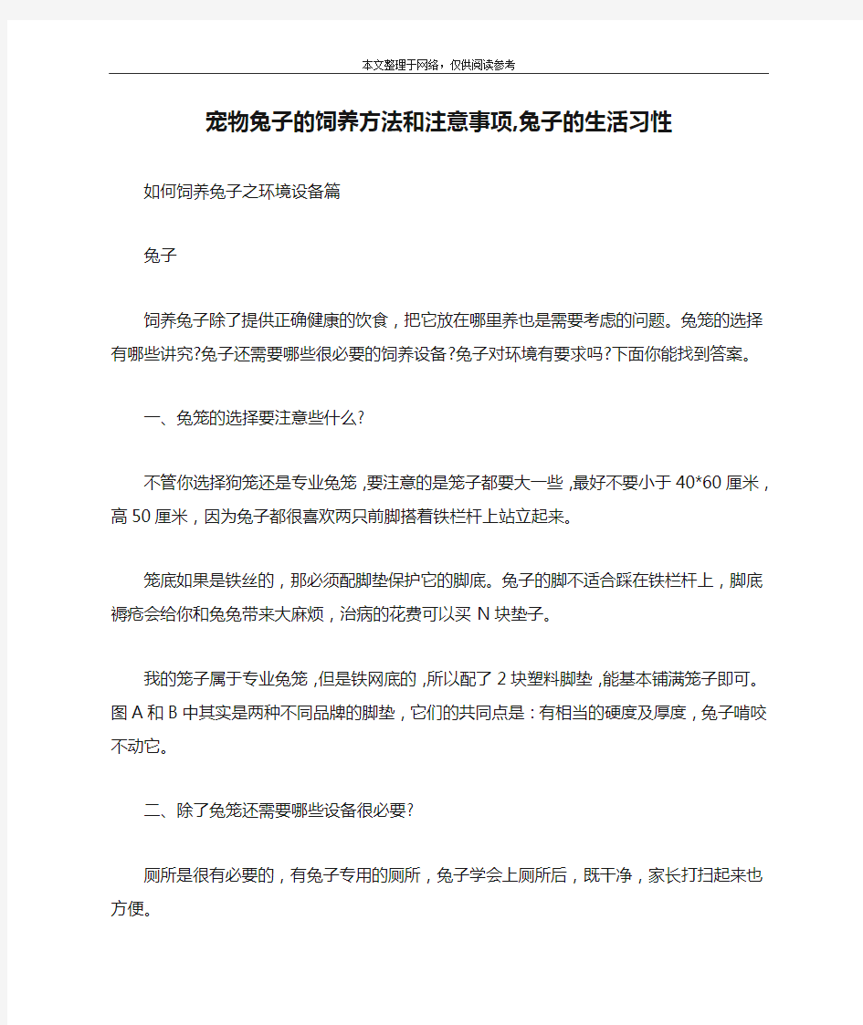 宠物兔子的饲养方法和注意事项,兔子的生活习性