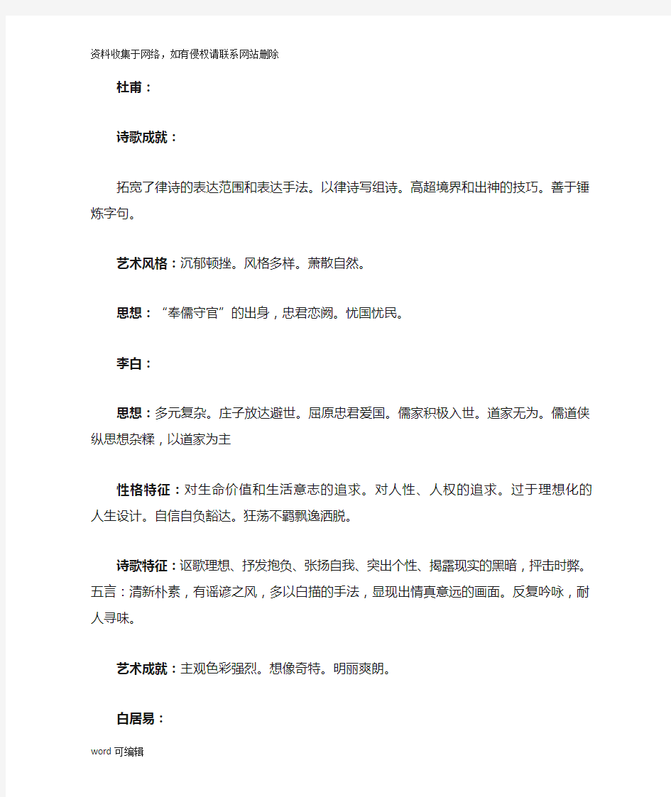 古代文学史第二册隋唐文学重点复习过程