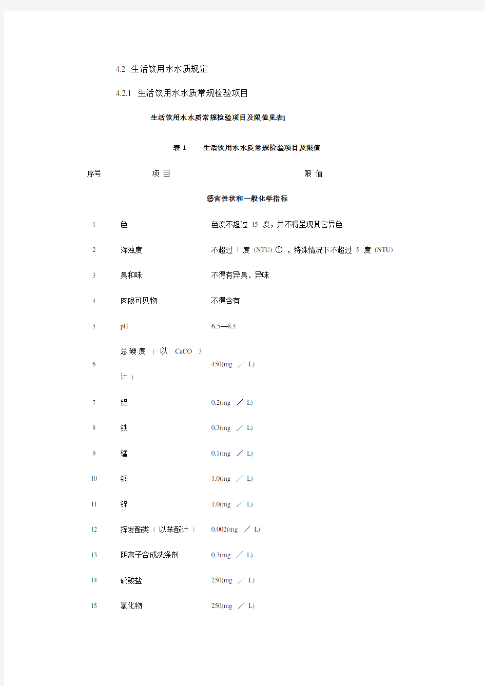 推荐-生活饮用水水质检测项目及规定限值 精品