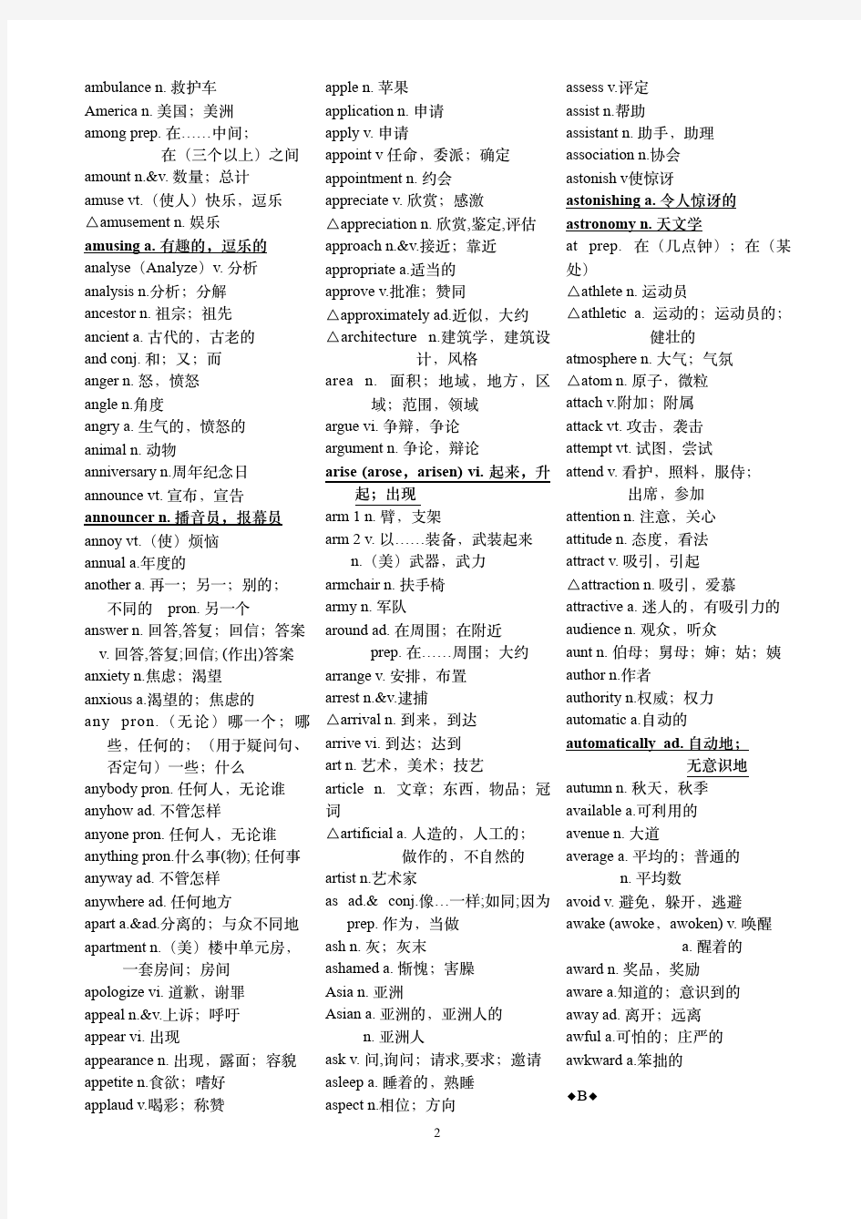 2018年江苏高考英语考纲词汇表