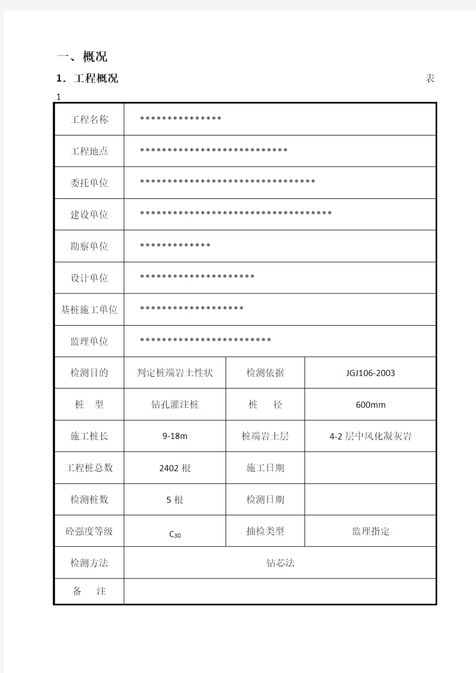 桩基取芯检测报告样板