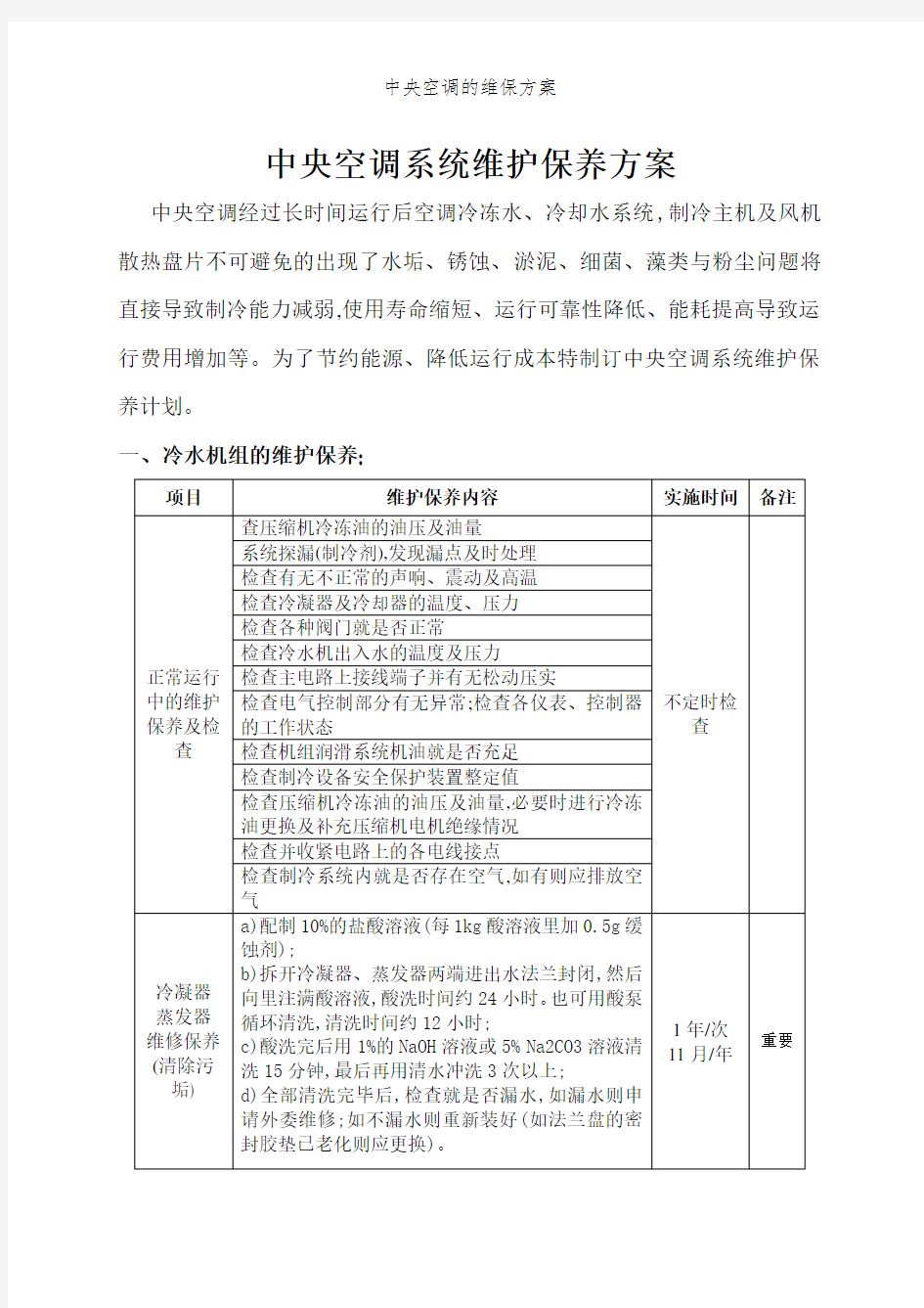 中央空调的维保方案