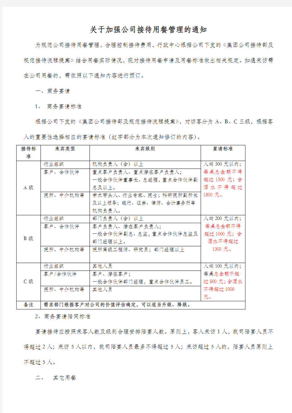 关于加强公司j接待用餐管理的通知