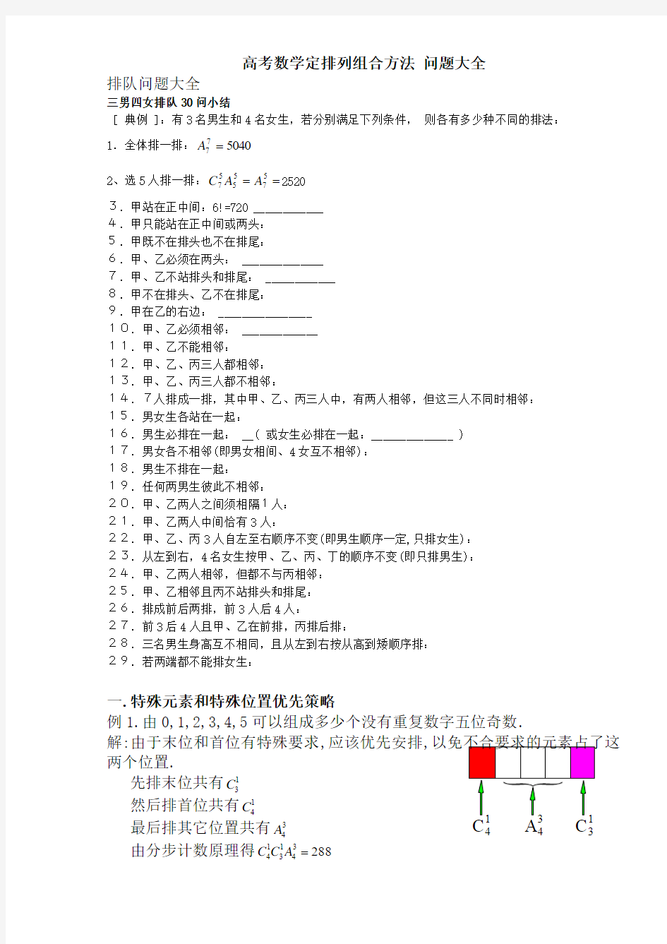 高中数学搞定排列组合方法各种问题大全