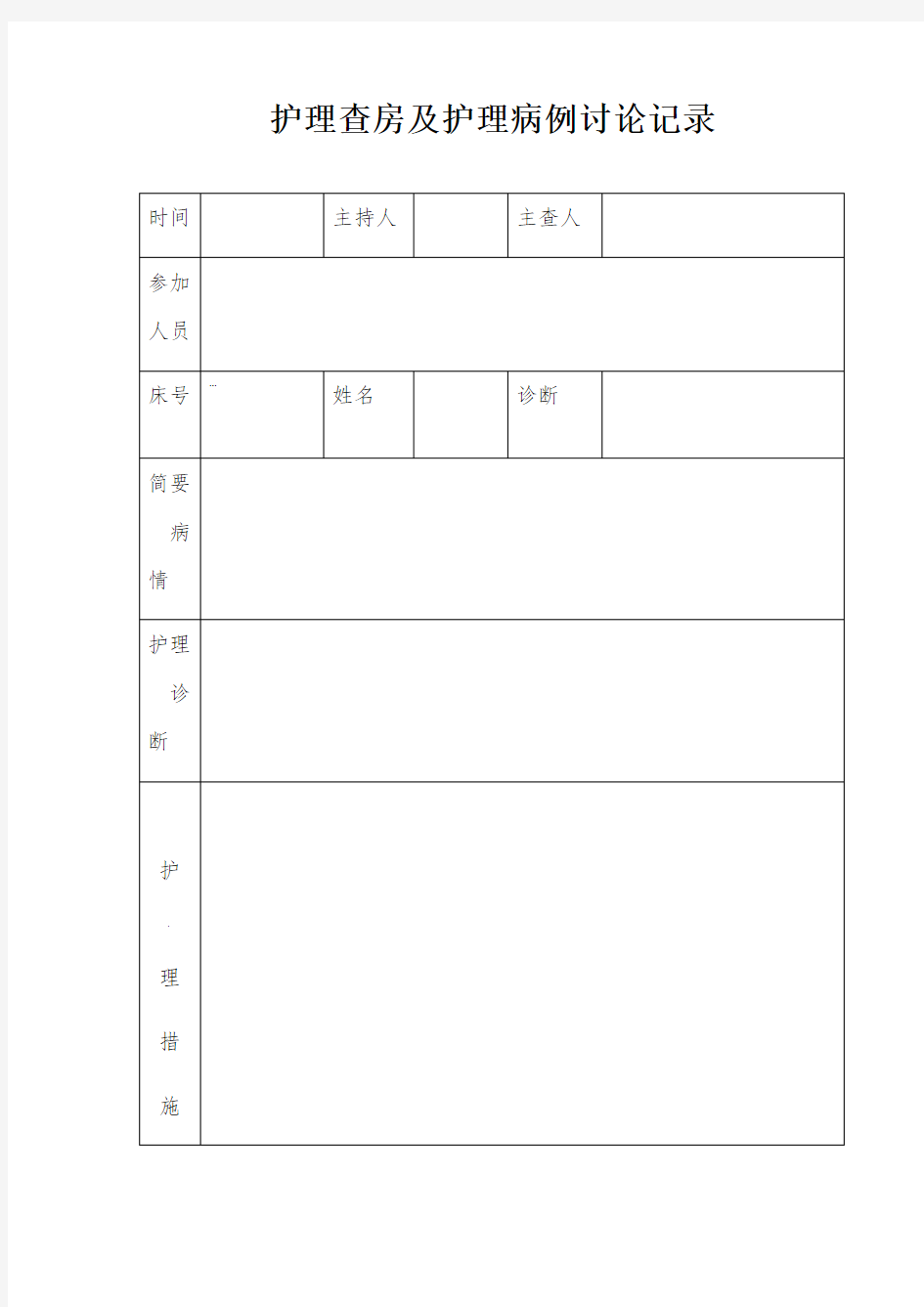 护理查房及护理病例讨论记录