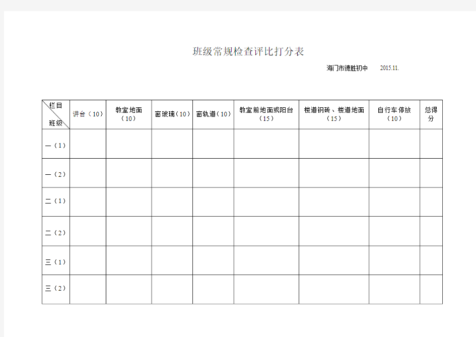 班级常规检查评比打分表