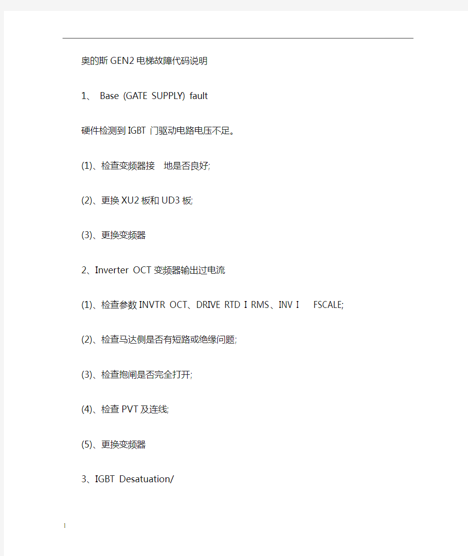 奥的斯(GEN2)电梯故障代码说明