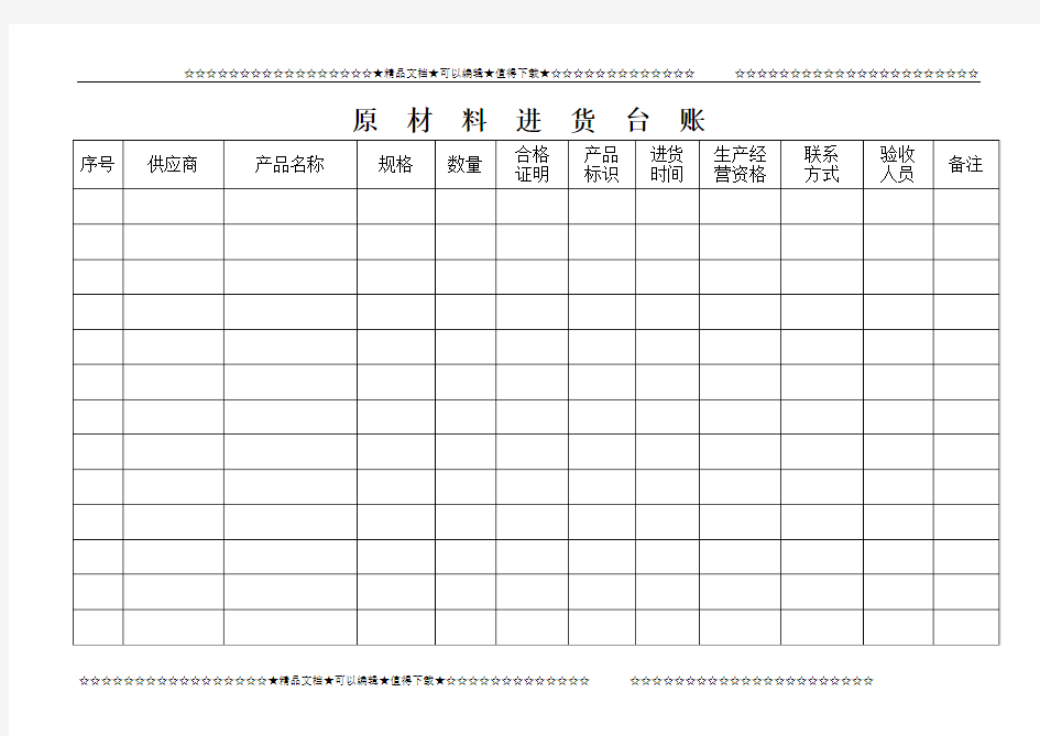 原材料进货台账、产品销售台帐