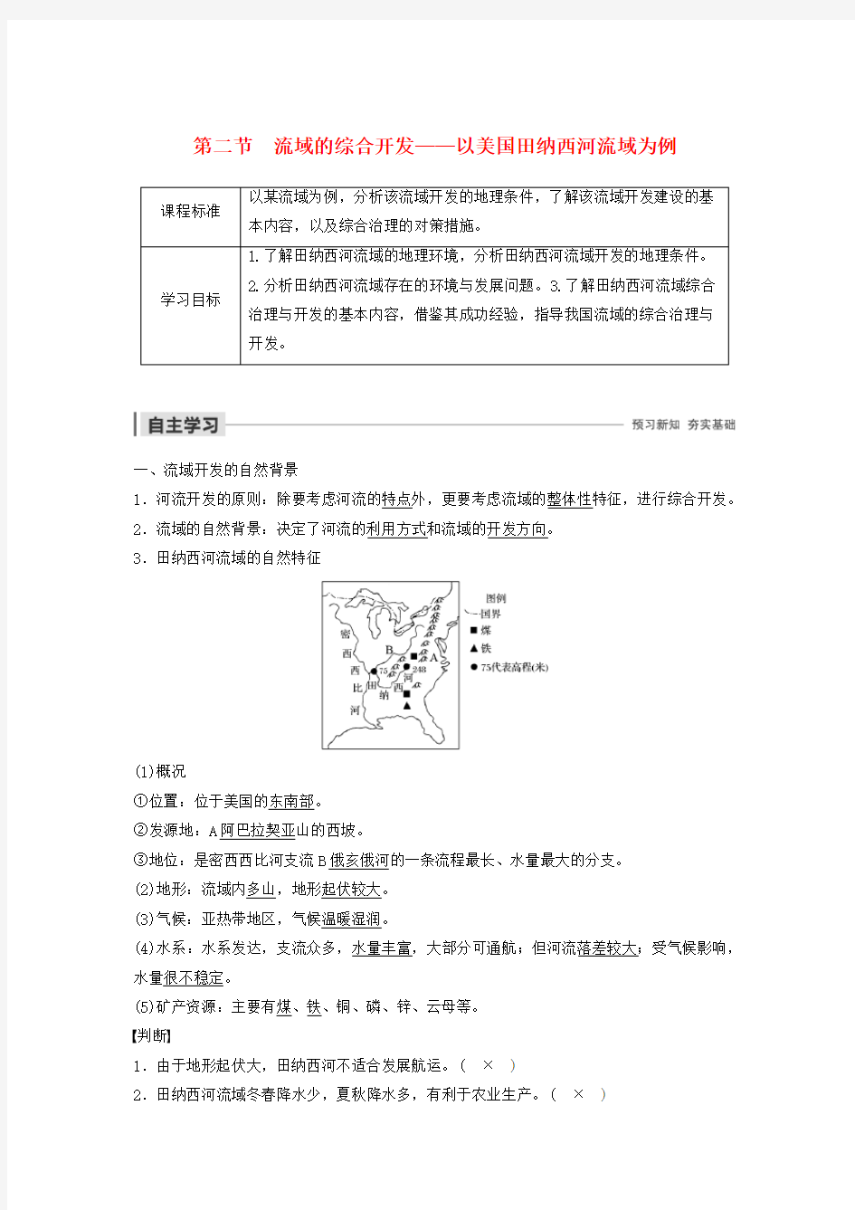 2019-2020版高中地理 第三章 区域自然资源综合开发利用 第二节 流域的综合开发——以美国