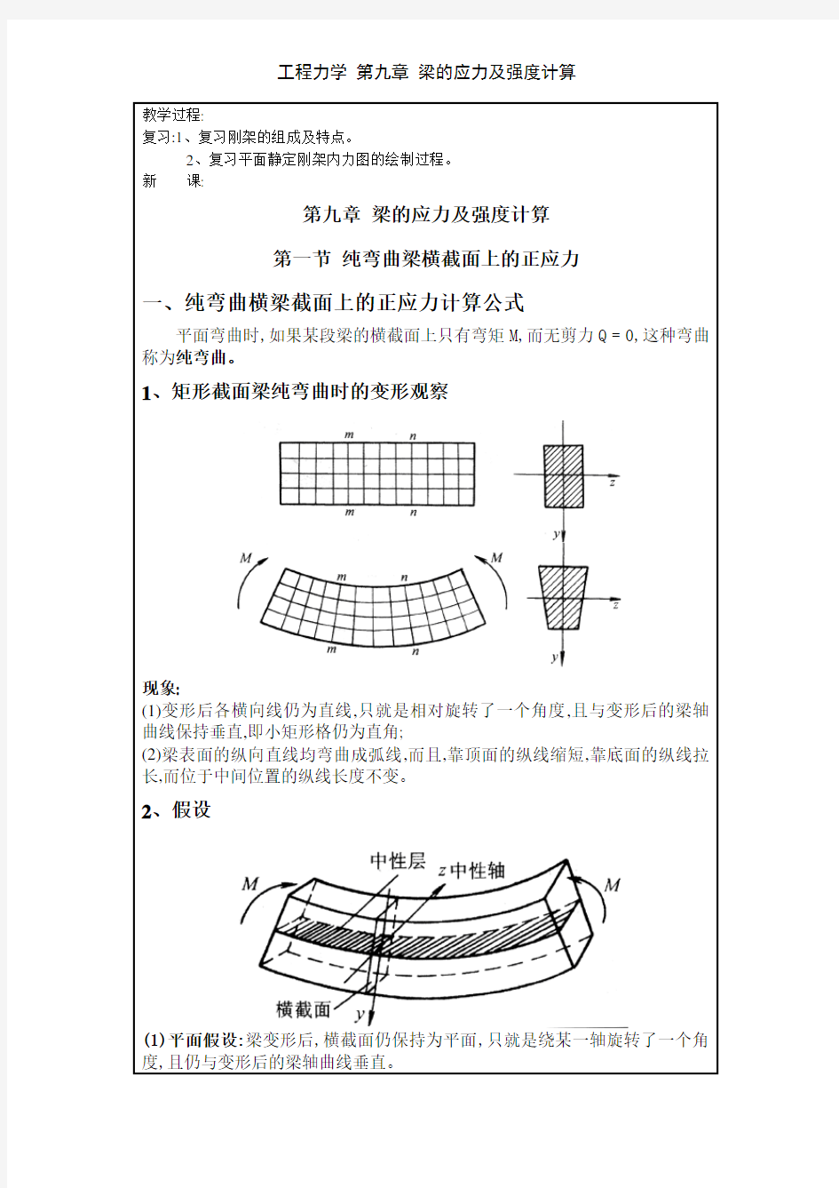 工程力学 第九章 梁的应力及强度计算