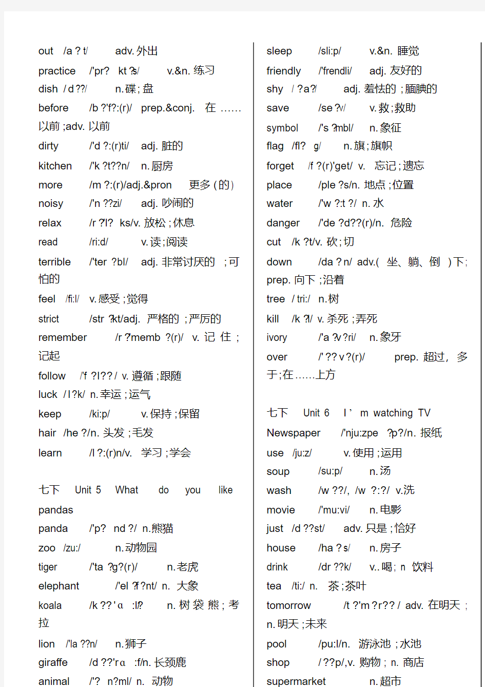 (完整版)新目标人教版七年级下英语单词