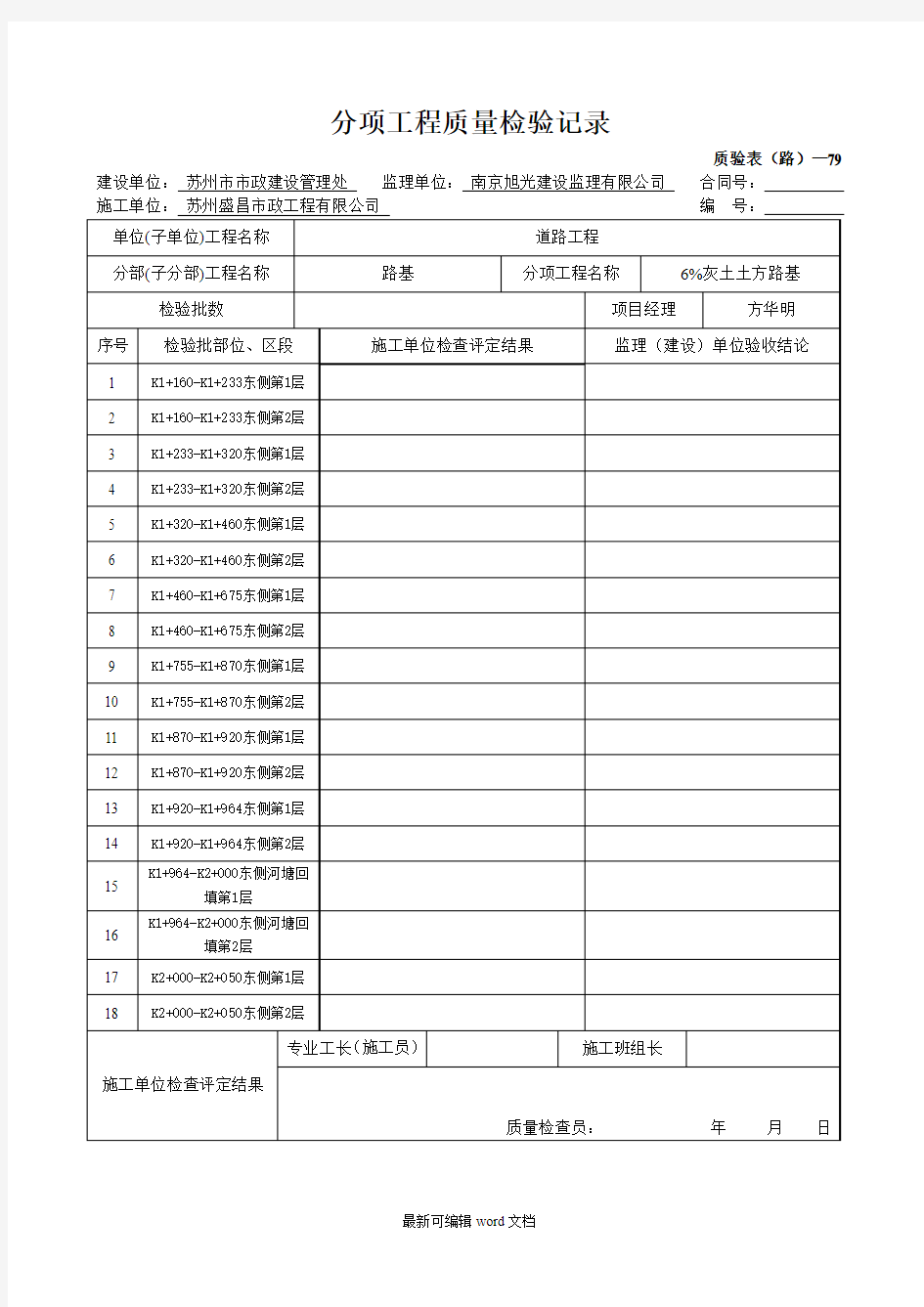 道路工程验收表格