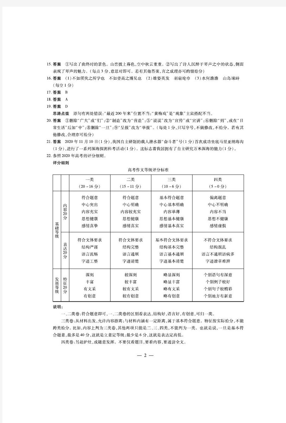 安徽省合肥一中、六中、八中2020-2021学年高一上学期期末考试语文试卷答案