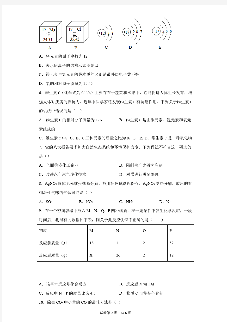 安徽省亳州市涡阳县2020-2021学年九年级上学期第一次联考化学试题 答案和解析