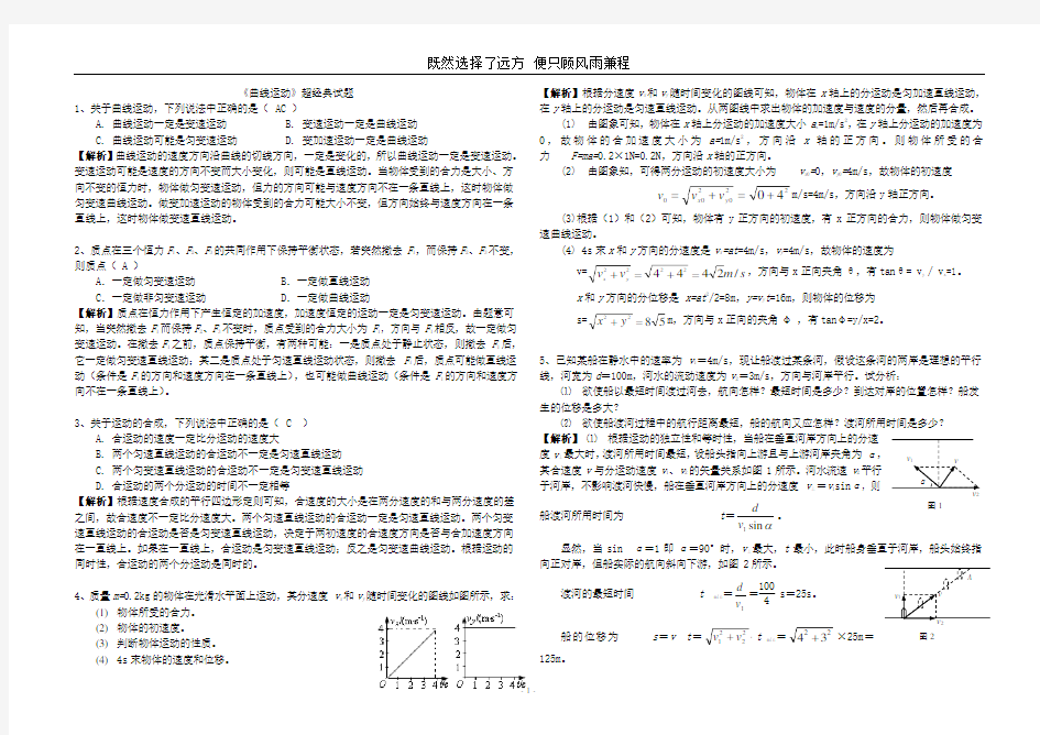 高中物理曲线运动经典练习题全集含答案