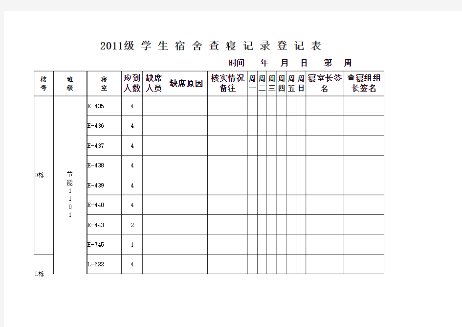 学生宿舍查寝记录表