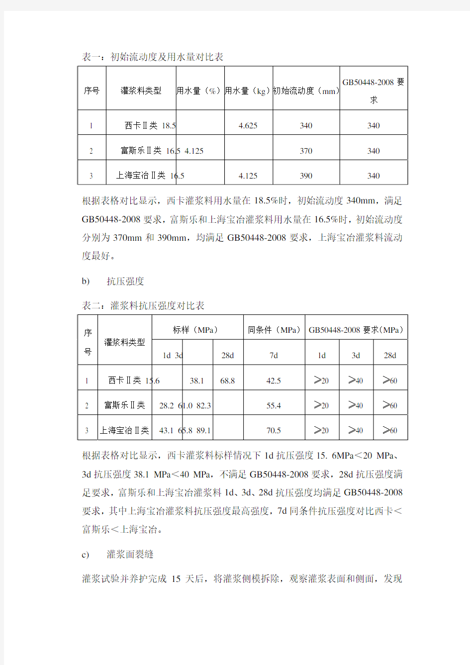 灌浆料对比试验报告