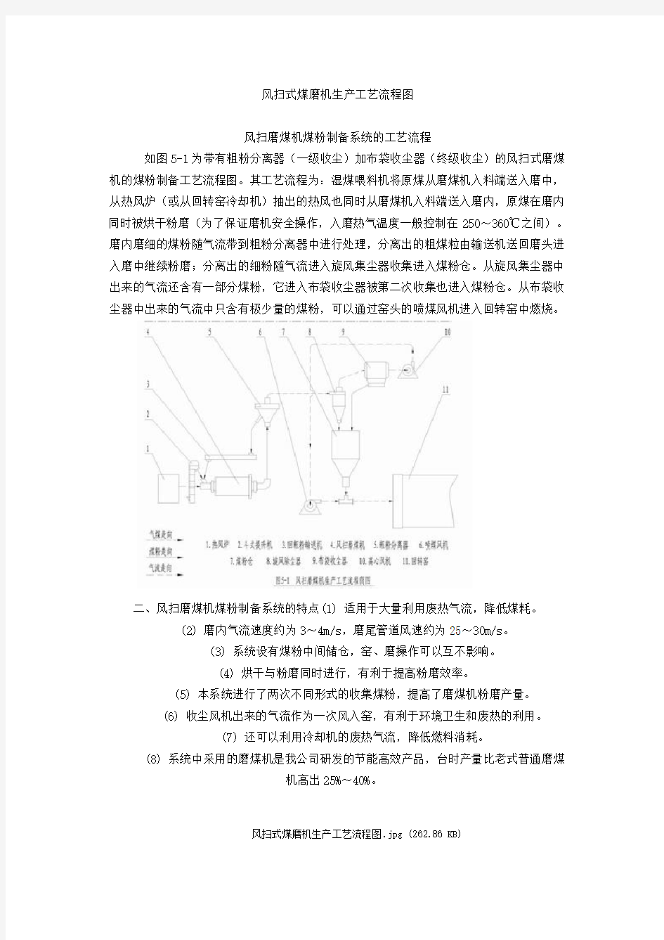 风扫式煤磨机生产工艺流程图