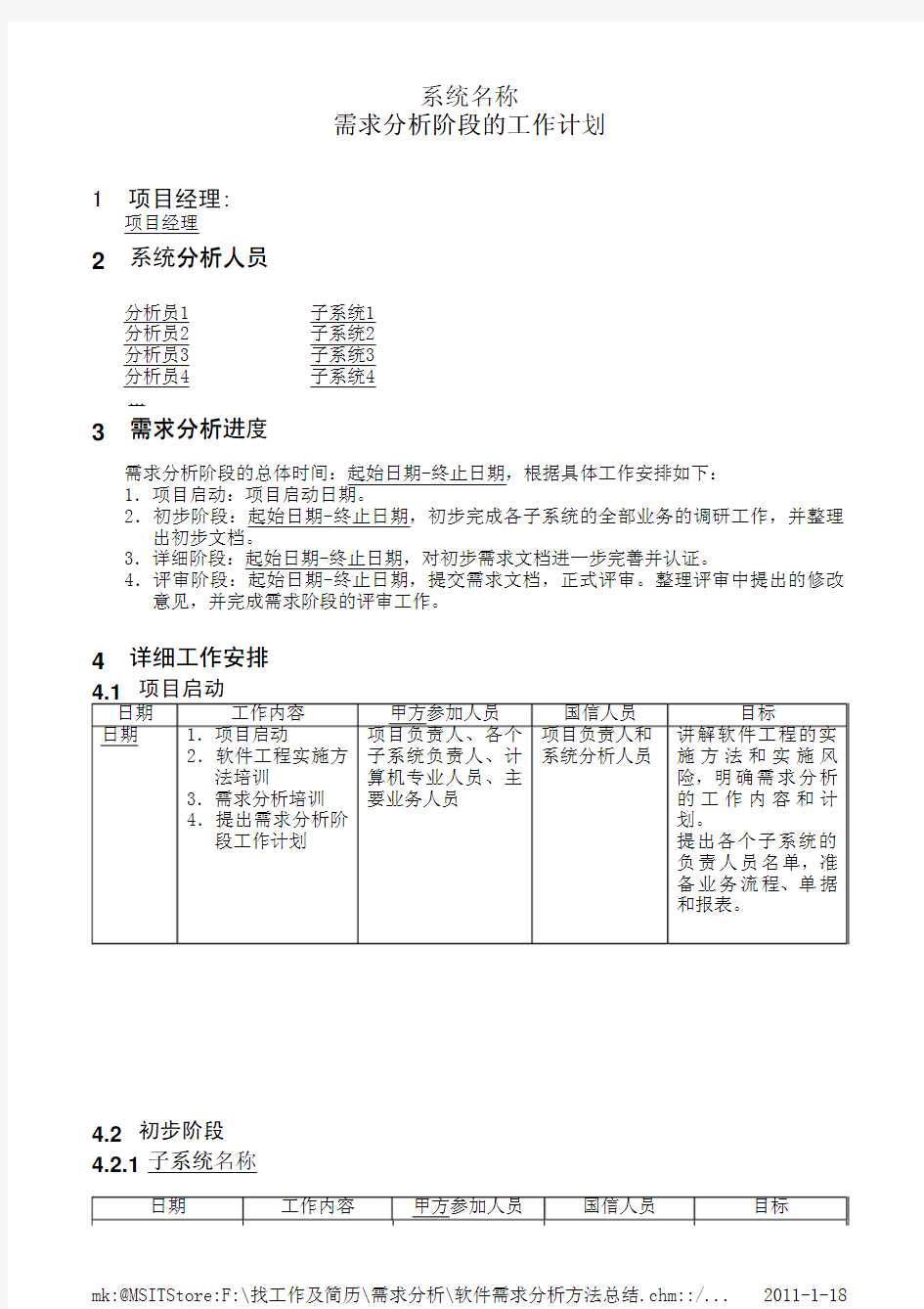 需求分析的工作计划