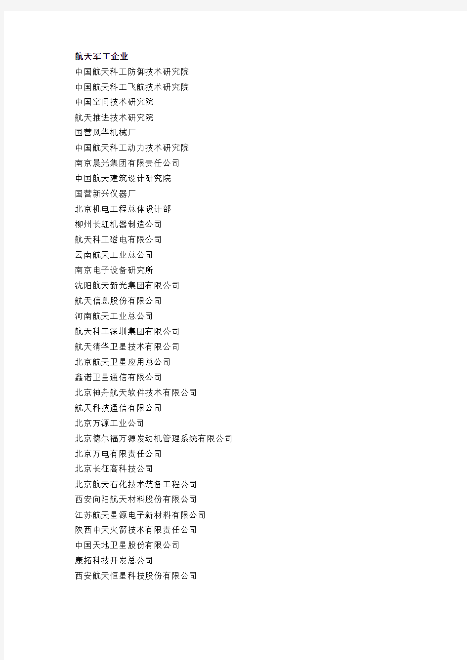 军工企业名录