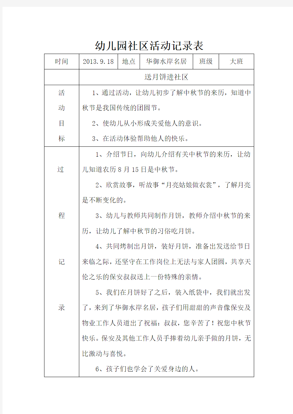 2013-2014学年度上学期大班社区活动记录