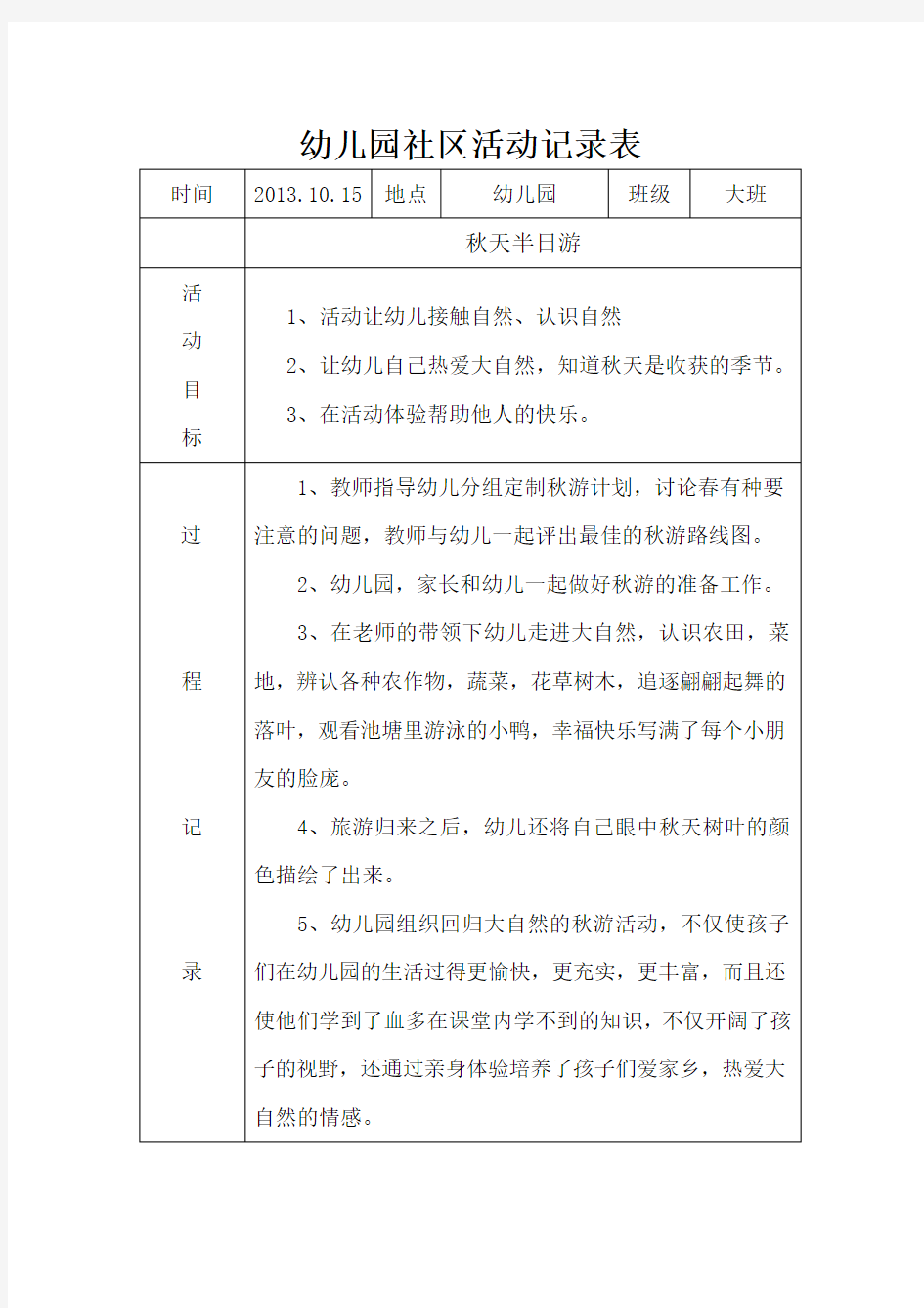 2013-2014学年度上学期大班社区活动记录