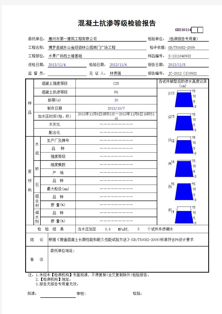 混凝土抗渗性能检验报告