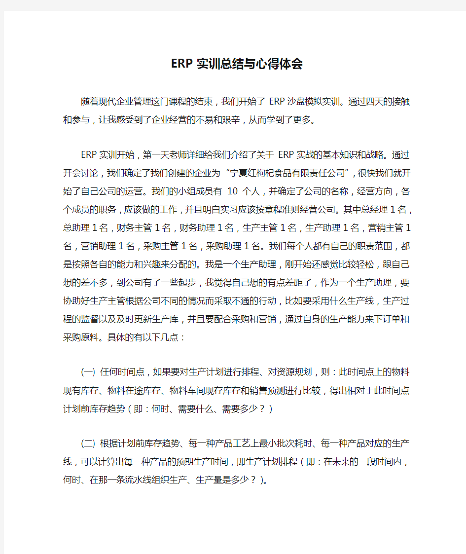 ERP实训总结与心得体会