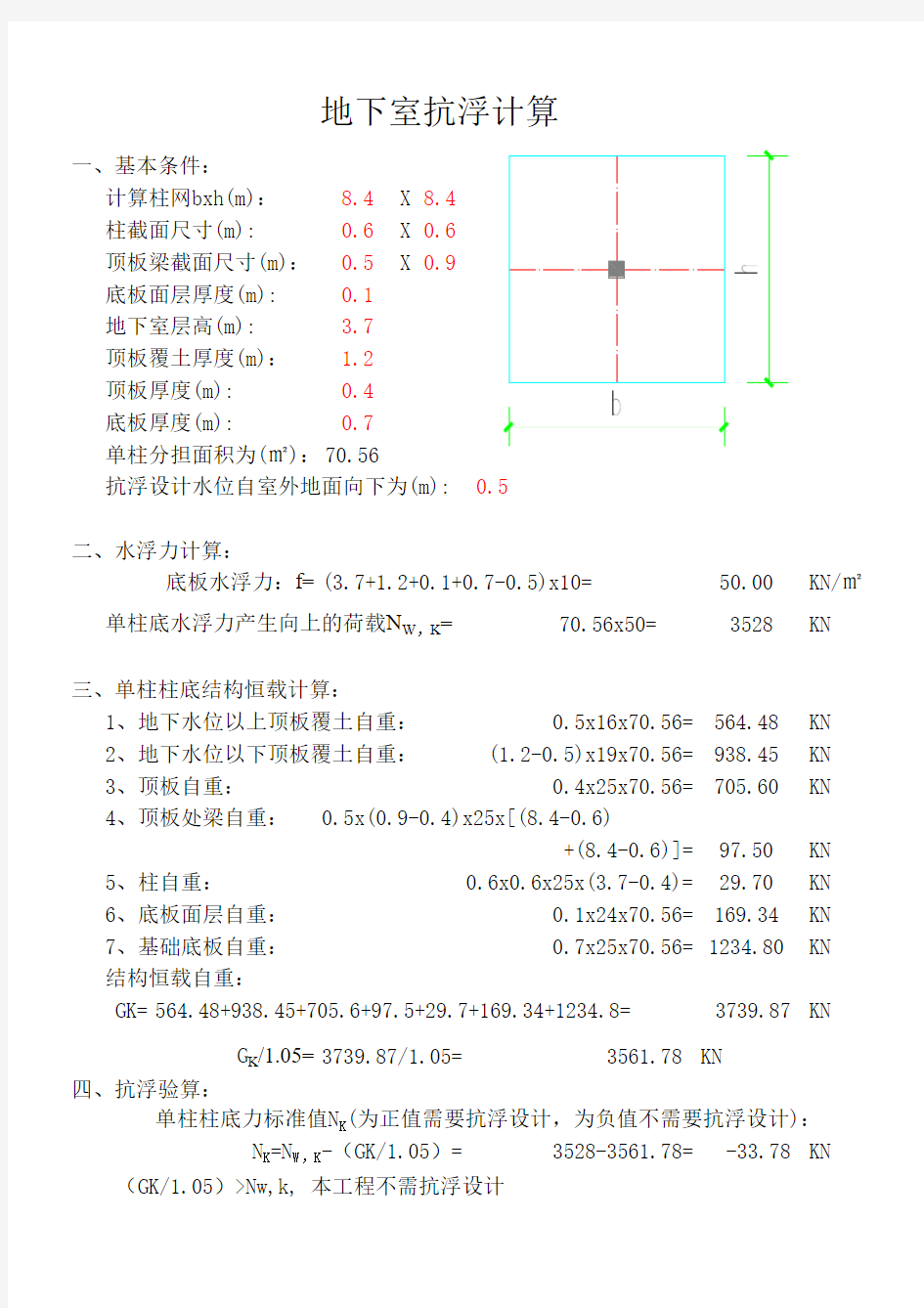 纯地库抗浮计算