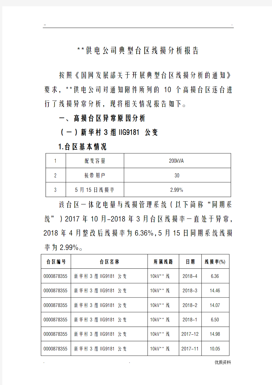 典型台区线损分析实施报告