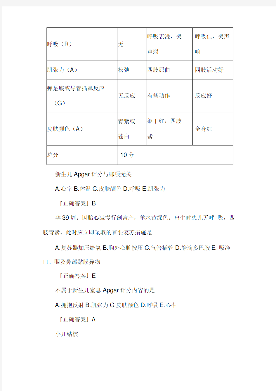 临床执业医师考试儿科学考点串讲：新生儿窒息