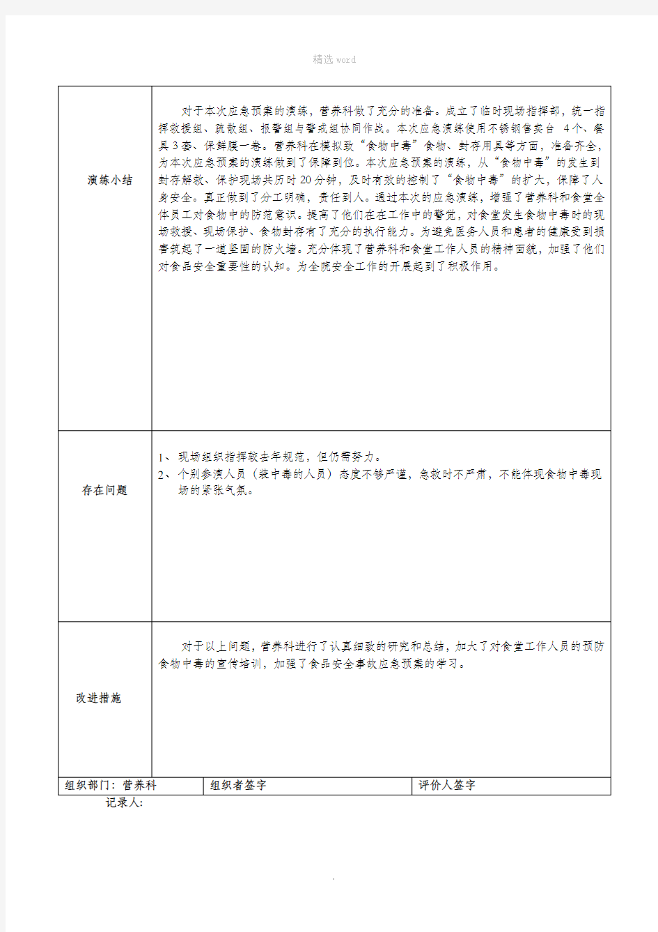 食品安全事故应急预案演练记录26317