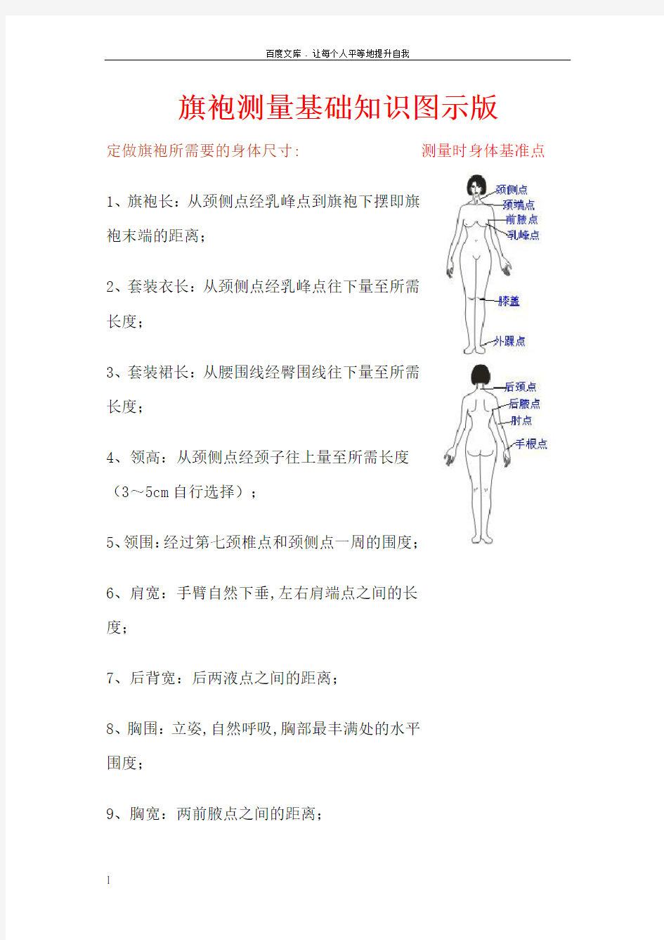 制作旗袍测量知识图示版