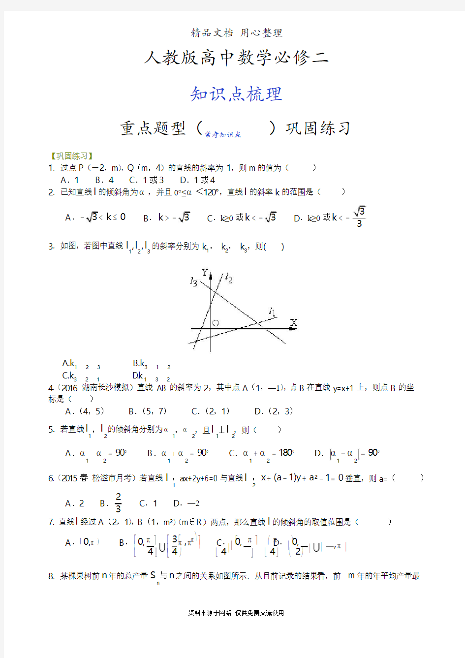 人教版高中数学【必修二】[重点题型巩固练习]_直线的倾斜角与斜率_提高