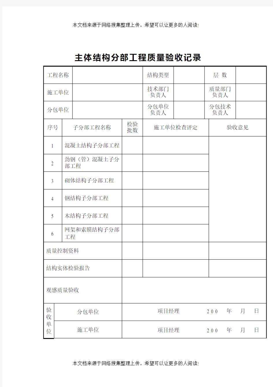 主体结构分部工程质量验收记录(1)