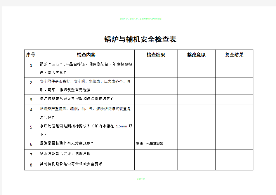 重点部位检查表