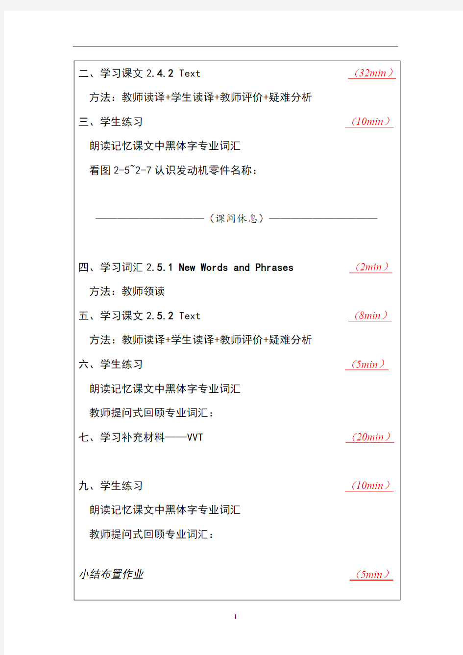 汽车专业英语教案 汽车基础知识部分 Chapter 2 Internal Combustion Engine 2.4-2.5