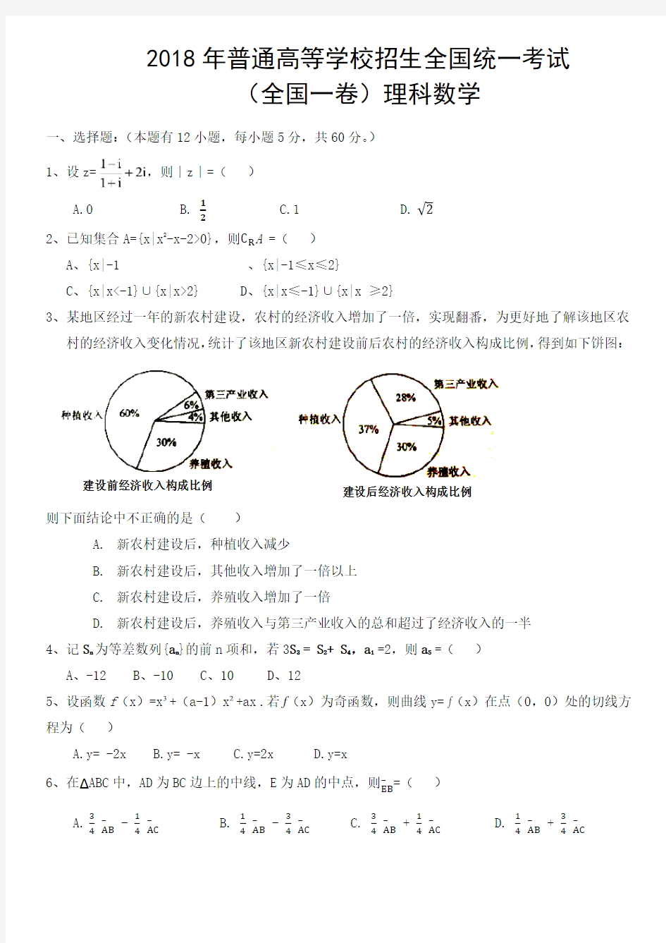 2018年福建省高考理科数学试题及答案(word版)